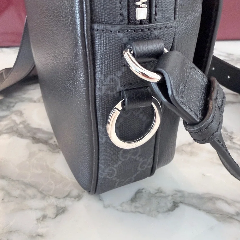 GUCCI 795464 GG Supreme Leather & Canvas Crossbody Bag, Small